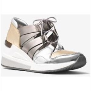 Michael Kors Beckett wedge sneaker gold gunmetal